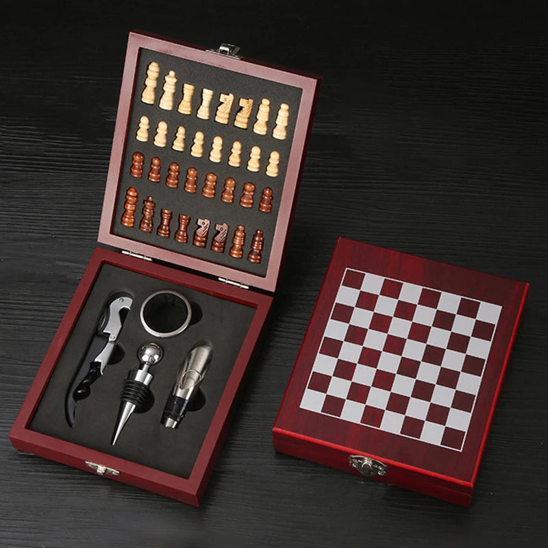 Sommelier’s Chess & Wine Set – Portable Bamboo Edition