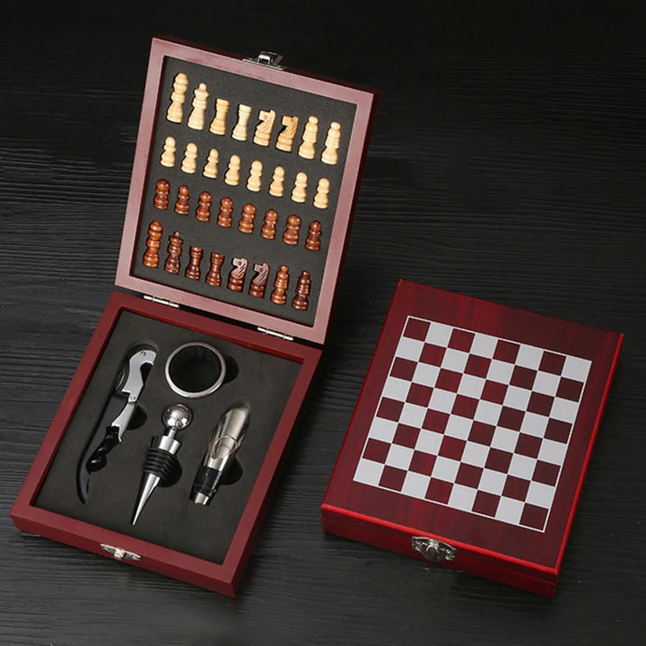 Sommelier’s Chess & Wine Set – Portable Bamboo Edition
