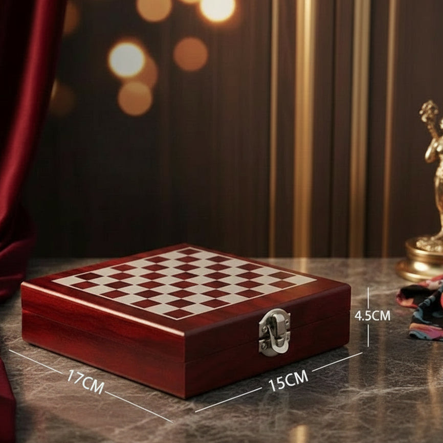 Sommelier’s Chess & Wine Set – Portable Bamboo Edition