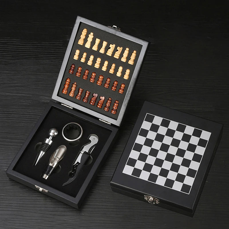 Sommelier’s Chess & Wine Set – Portable Bamboo Edition