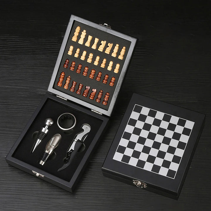 Sommelier’s Chess & Wine Set – Portable Bamboo Edition